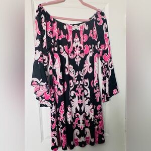Elegant Pink and Black Patterned Dress